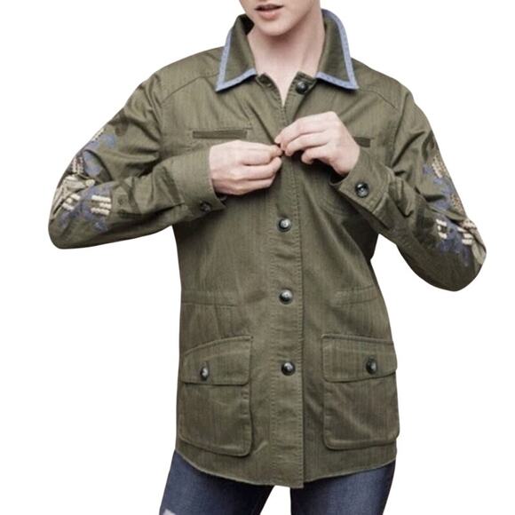 HEI Adventurer Womens Button Shirt Coat XS Button Embroider Studded Boho Indie - Picture 1 of 12